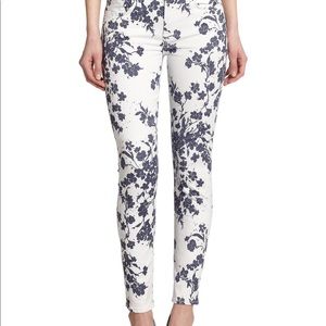 7 For All Mankind navy floral skinny ankle jeans